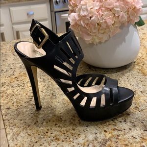 Guess Black Leather Strappy High Heels Size 7.5